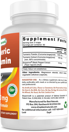 Best Naturals - Turmeric Curcumin 1500Mg with Bioperine - 180 Ct