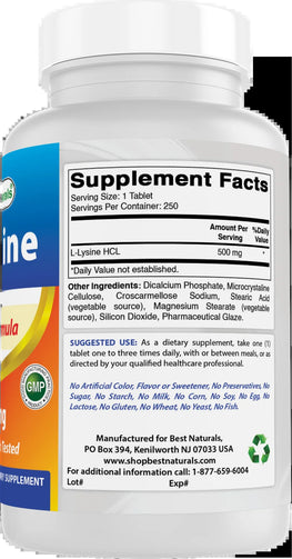 Best Naturals - L-Lysine 500 Mg 250 Tablets