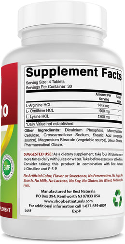 Best Naturals - Tri-Amino with L-Arginine, L-Ornithine, L-Lysine 120 Tablets