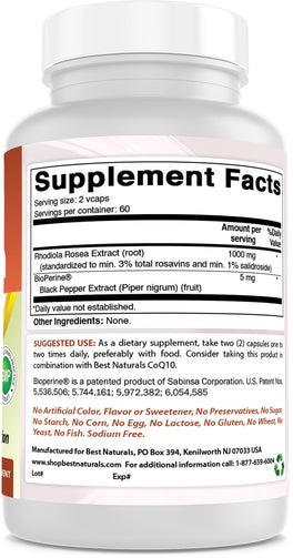 Rhodiola with Bioperine 1000Mg Serving