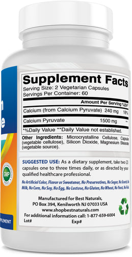 Best Naturals - Calcium Pyruvate 750 Mg 120 Capsules