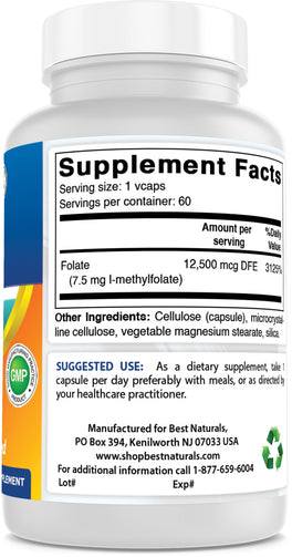 Best Naturals - Methyl Folate 7500 Mcg  60 Capsules