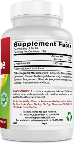 Best Naturals - L-Arginine 1000 Mg 120 Tablets