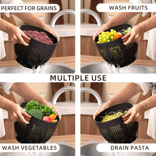 Powder Coated Metal Colander with Wood Handle