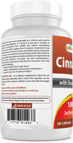 Cinnamon 1000 Mg with Chromium 200 Mcg 180 Capsules