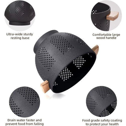 Powder Coated Metal Colander with Wood Handle