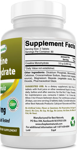 Best Naturals - Creatine Monohydrate 1000Mg, 240 Ct