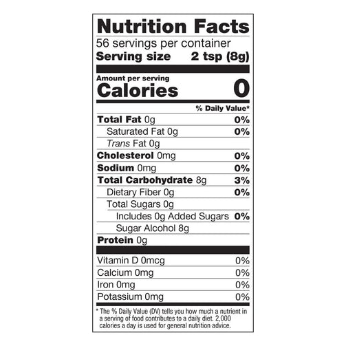 Monk Fruit Sweetener Nutritional Facts, zero calories.