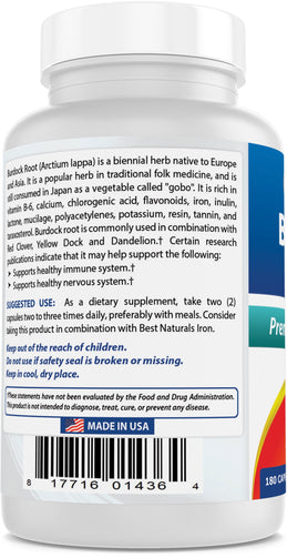 Best Naturals - Burdock Root 180 Capsules