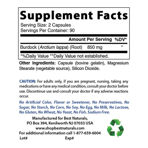 Best Naturals - Burdock Root 180 Capsules
