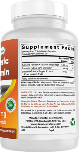 Best Naturals - Turmeric Curcumin 1500Mg with Bioperine - 180 Ct