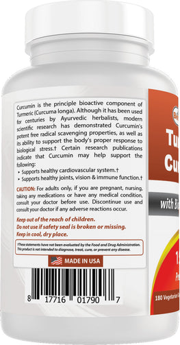 Best Naturals - Turmeric Curcumin 1500Mg with Bioperine - 180 Ct