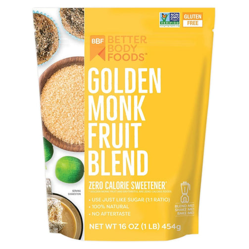 Yellow Bag of Golden Monk Fruit Sweetener - 1 Lb Keto friendly, gluten free, non-GMO, zero calorie.