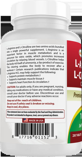 Best Naturals - L-Arginine L-Citrulline 1000 Mg Multivitamin - 250 Count