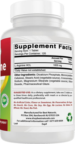 Best Naturals - L-Arginine 1000 Mg 120 Tablets