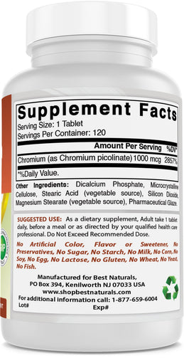 Best Naturals - Chromium Picolinate 1000 Mcg 120 Tablets