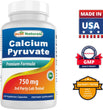 A bottle of the dietary supplement, Calcium Pyruvate, by Best Naturals. 750mg capsules. 