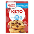 A box of Duncan Hines chocolate chip cookie mix. Keto friendly with 2g net carbs per serving, 0g added sugar, and gluten free.