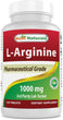 A bottle of L-Arginine, a dietary supplement for improving cardiovascular health, by Best Naturals. 1000mg Tablets, GMP certified.